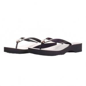 Tory Burch Black and White Logo Thong Sandals with Gold Accent